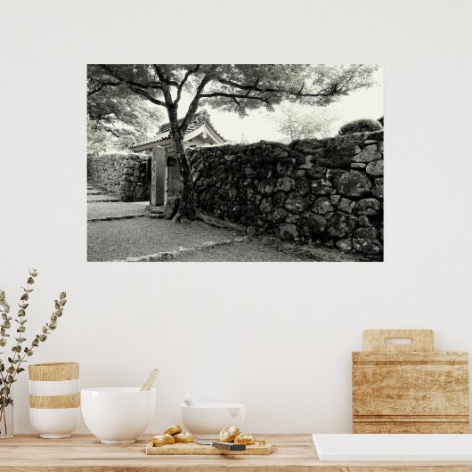 Poster Mur de pierre et porte japonaise (Cuisine)