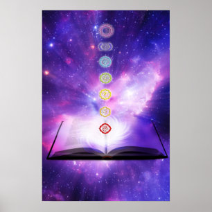 Poster Mur de pourpre de symboles de chakras de la