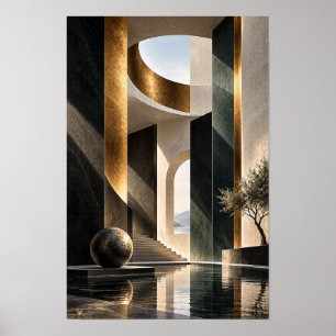Poster Mur doré Atrium sculptural Paroi architecturale Ar
