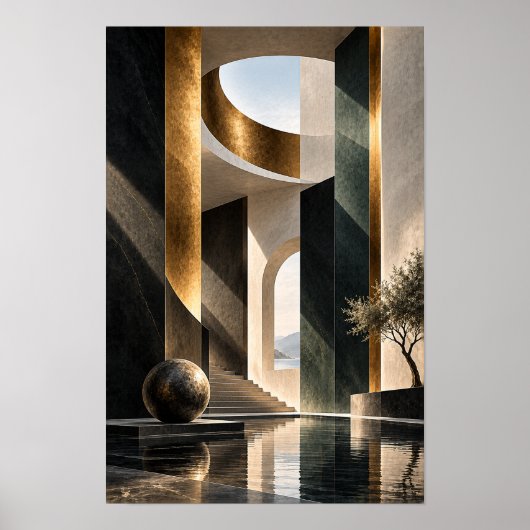 Poster Mur doré Atrium sculptural Paroi architecturale Ar (Devant)