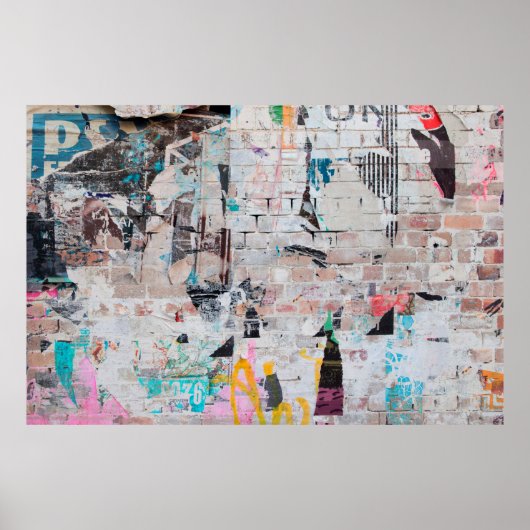 Poster Mur en brique patiné exposé avec poteau de rue déc (Devant)