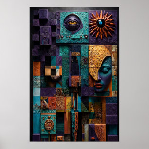 Poster Mur Mosaïque Oracle Sculptural - Violet sarcelle 3