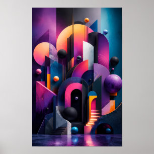 Poster Mur néon abstrait géométrique 3D
