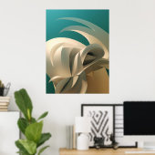 Poster Mur turquoise et beige abstrait 3D (Bureau à domicile)