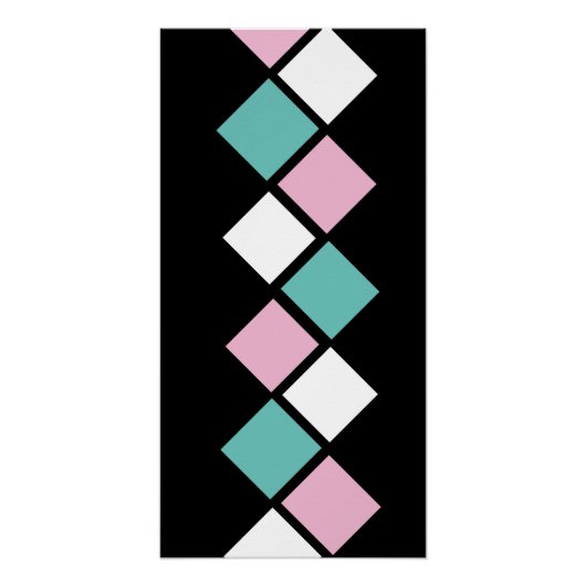 Poster mural Arlequin (Noir, Aqua & Rose) (Devant)