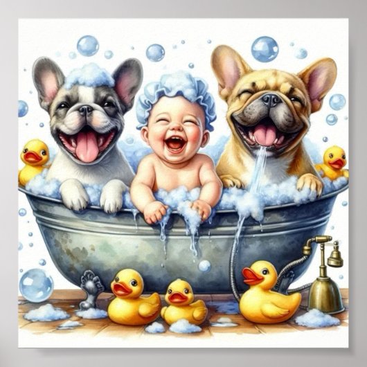 Poster mural Joyeux Dog Bath Time (Devant)