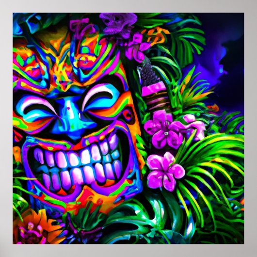 Poster murale de totem Tiki couleur vive Imprimer (Devant)
