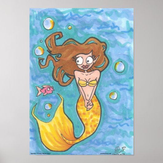 Poster Muriel Mermaid imaginaire Dessin sur l'eau bleue (Devant)