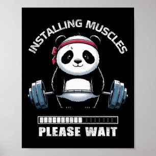 Poster Muscle Building Fitness Panda Poids Levant Barbe