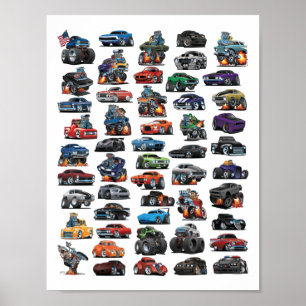 Poster Muscle Cars, Classic Cars, Trucs et un hélico