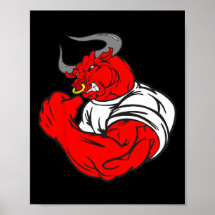 Poster Muscle Gym Taureau de l'Humour levant poids W