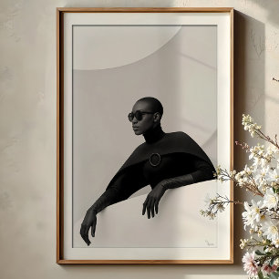 Poster Muse Enigmatique : Mode Futuriste Monochrome