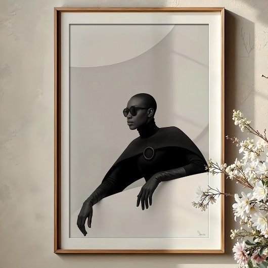 Poster Muse Enigmatique : Mode Futuriste Monochrome