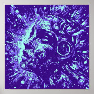Poster Muse mécanique Art de femme cyberpunk violet