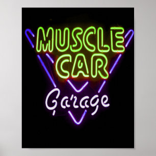 Poster Museau Garage Neon Signal bleu vert