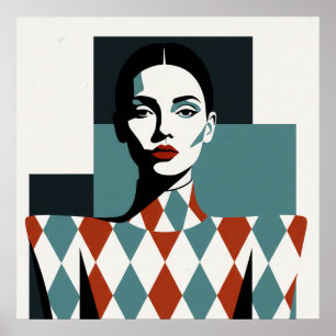 Poster Musée en terre cuite : Portrait tribal géométrique