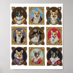 Poster Musée Vintage Mur, Portraits de chiens Corgi hilar