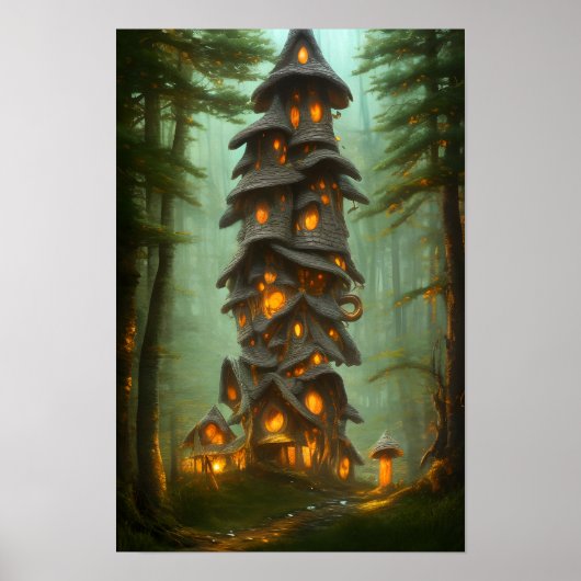 Poster Mushroom House Forest Imaginaire Art (Devant)