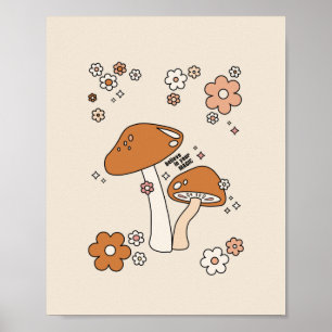 Poster Mushrooms And Flowers Earth Tones Beige Retro 70s