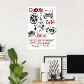 Poster Music Doodle Art Print Retro Vinyl, Cassette (Bureau à domicile)