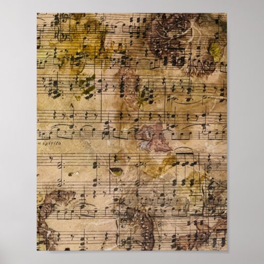 Poster Music Floral Grunge Decoupage Botanical  (Devant)