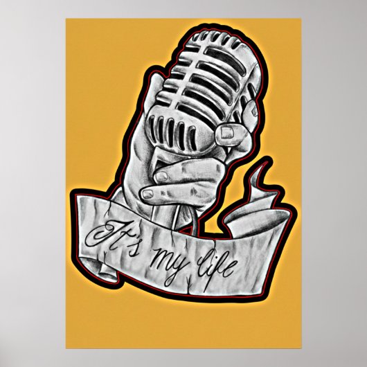 Poster Music Is My Life - Vintage Microphone Drawn  (Devant)