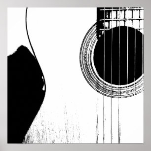 Poster Musical Abstrait Acoustique Guitare Noir et Blanc