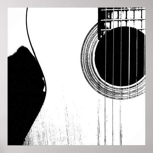 Poster Musical Noir Blanc Abstrait Acoustique Guitare (Devant)