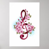 Poster Musical treble clef notes with sakura flowers (Devant)