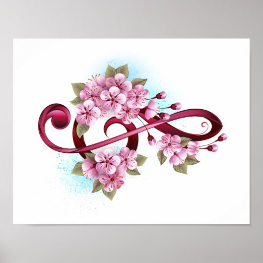 Poster Musical treble clef notes with sakura flowers (Devant)