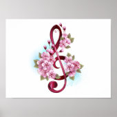 Poster Musical treble clef notes with sakura flowers (Devant)