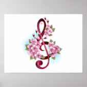 Poster Musical treble clef notes with sakura flowers (Devant)