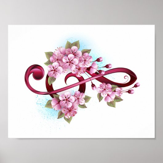 Poster Musical treble clef notes with sakura flowers (Devant)