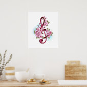 Poster Musical treble clef notes with sakura flowers (Cuisine)