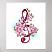 Poster Musical treble clef notes with sakura flowers (Devant)
