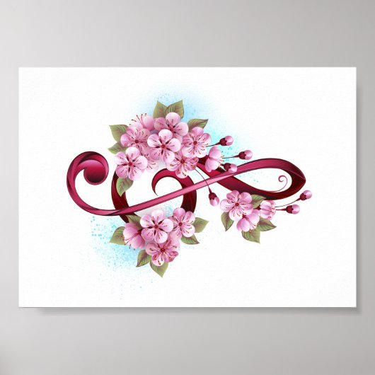 Poster Musical treble clef notes with sakura flowers (Devant)