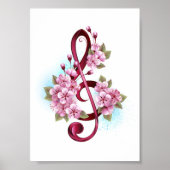 Poster Musical treble clef notes with sakura flowers (Devant)