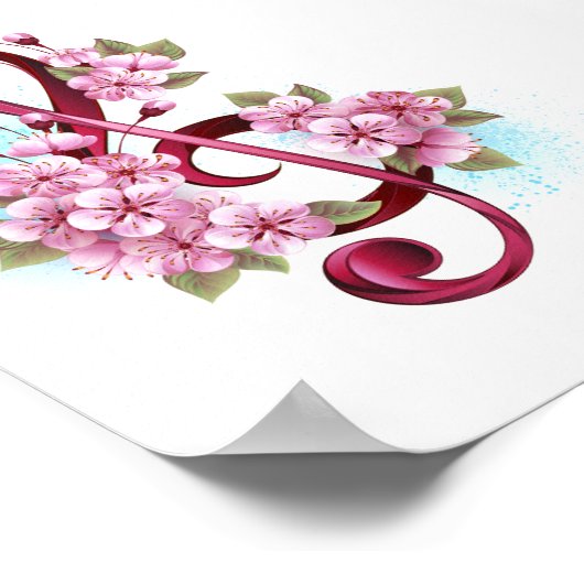 Poster Musical treble clef notes with sakura flowers (Coin)