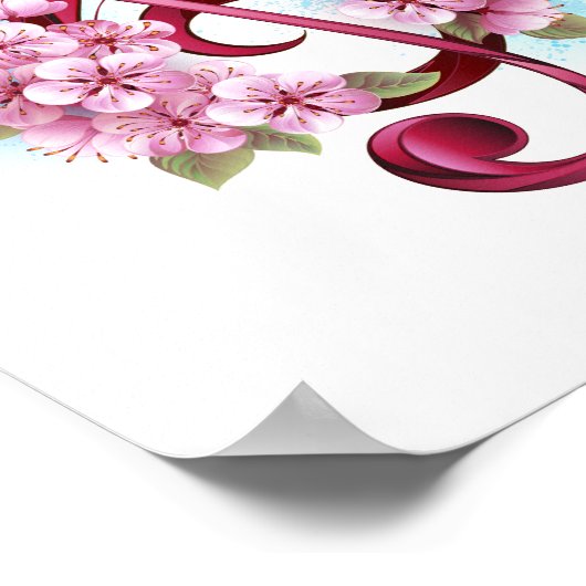 Poster Musical treble clef notes with sakura flowers (Coin)