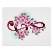 Poster Musical treble clef notes with sakura flowers (Devant)