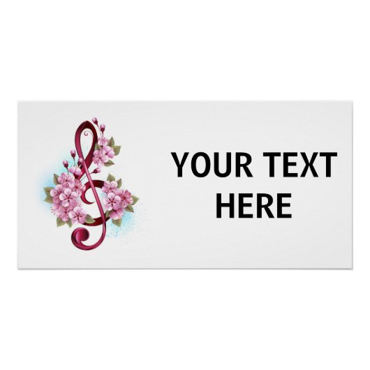 Poster Musical treble clef notes with sakura flowers (Devant)