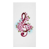 Poster Musical treble clef notes with sakura flowers (Devant)