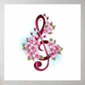 Poster Musical treble clef notes with sakura flowers (Devant)