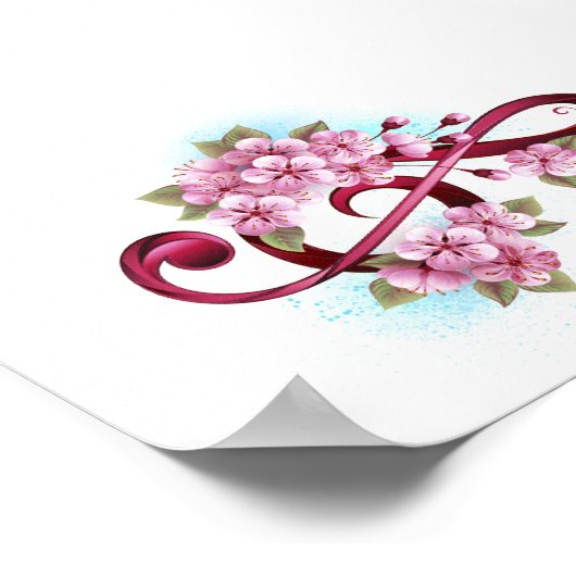 Poster Musical treble clef notes with sakura flowers (Coin)