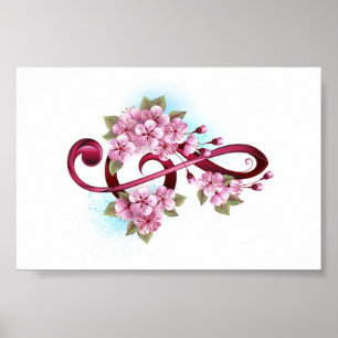 Poster Musical treble clef notes with sakura flowers