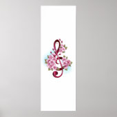 Poster Musical treble clef notes with sakura flowers (Devant)