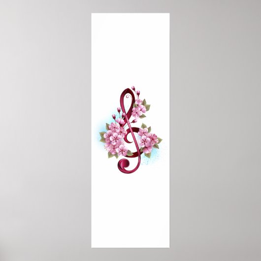 Poster Musical treble clef notes with sakura flowers (Devant)