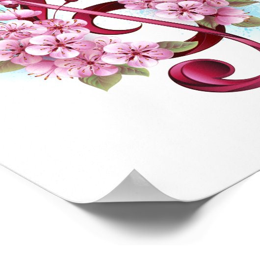 Poster Musical treble clef notes with sakura flowers (Coin)