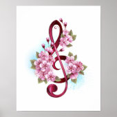 Poster Musical treble clef notes with sakura flowers (Devant)
