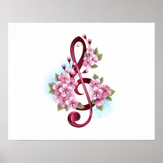 Poster Musical treble clef notes with sakura flowers (Devant)